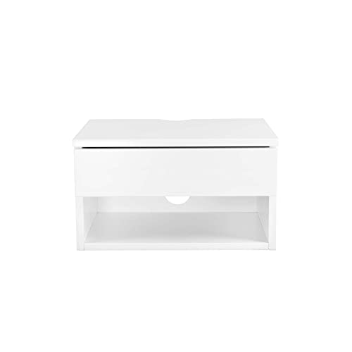 Jackson Wall Mounted Floating Bedroom Nightstand with Storage Drawer and Modern Open Shelf Cubby