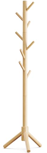 Solid Wooden Coat Rack Freestanding with 8 Hooks