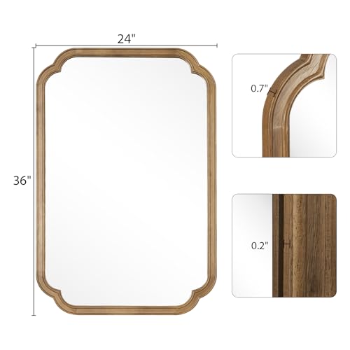 24" x 36" Rounded Corner Arch Wall Mirror with Wood Frame for Entryway