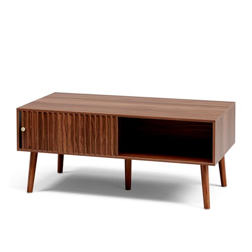 Coffee Table with Fluted Sliding Door