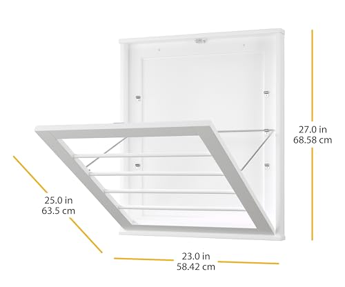MDF, Wood, Steel Wall Mounted Drying Rack for Storage, White