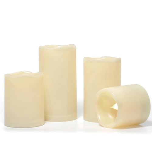 Outdoor Battery Operated Flameless LED Pillar Candles Remote Timer 4 Pack