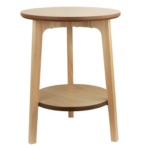 2 Tier Round Coffee Table Wood Nesting Side Table