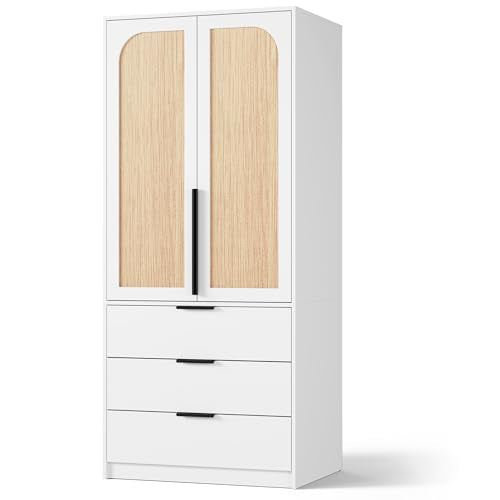 70" Wardrobe Armoire Wooden Closet with 3 Drawers