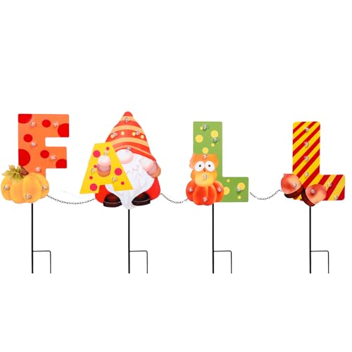 Fall Yard Stakes with LED Light Gnome Sign (4 Count)