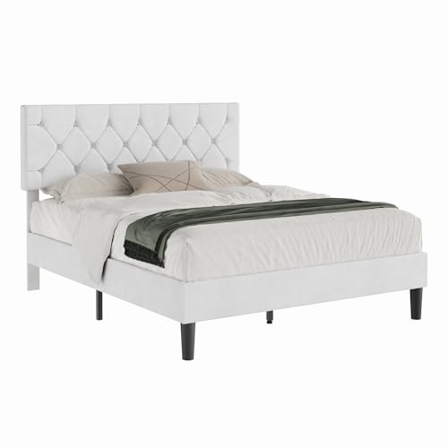 Queen Size Bed Frame with Diamond Tufted Headboard
