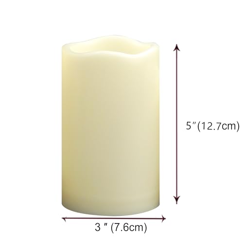 Waterproof Outdoor Battery Operated Flameless Candles with Timer Flickering Plastic Resin Electric LED Pillar Lights for Lantern Patio Garden Wedding Party Decorations 3x5 Inches 2 Pack (2 Count)