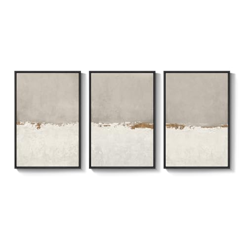 Large Framed Modern Taupe Abstract Wall Art for Living Room (3 Count)