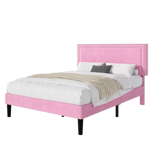 Queen Size Bed Frame with Adjustable Upholstered Headboard