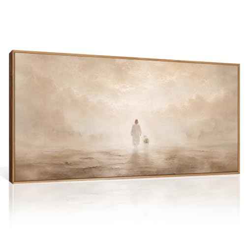 Christian Jesus and Lost Lamb Framed Canvas Wall Art