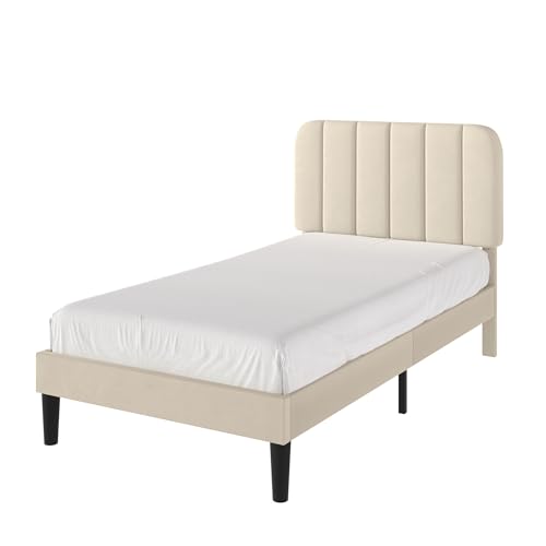 Twin Size Bed Frame with Upholstered Headboard