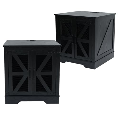 Farmhouse End Table Set of 2 with Charging Station