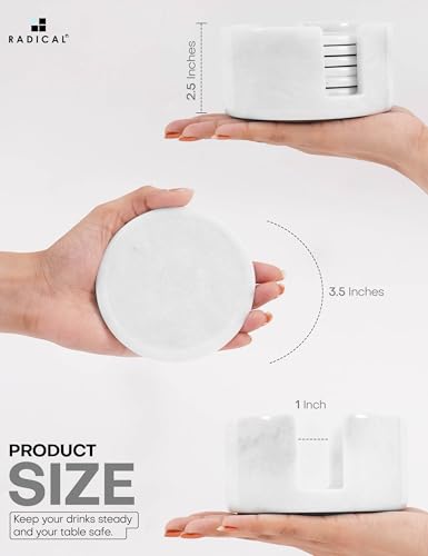 Round Marble Coasters Set of 6 with Holder (6 Count)