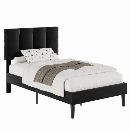 Twin Size Bed Frame with Upholstered Headboard
