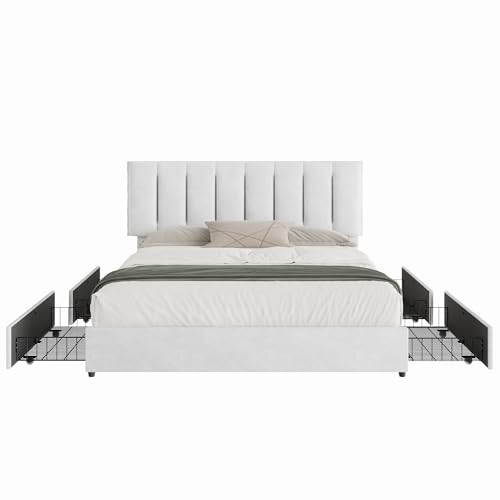 King Size Bed Frame with 4 Storage Drawers
