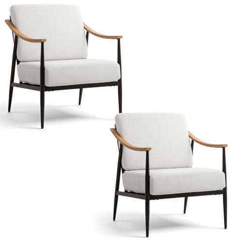 Modern Accent Chairs Set of 2 for Living Room Bedroom Mid Century Arm Chairs Upholstered Office Accent Chairs Comfy Waiting Room Chairs with Metal Frame (2 Count)