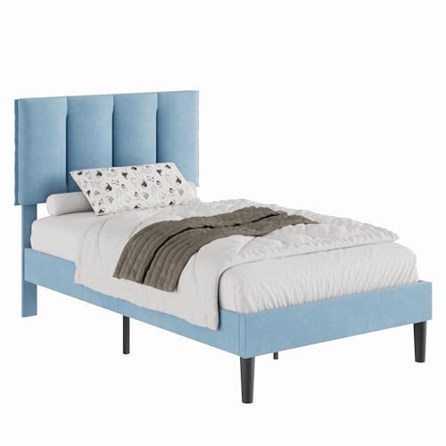 Twin Size Bed Frame with Upholstered Headboard