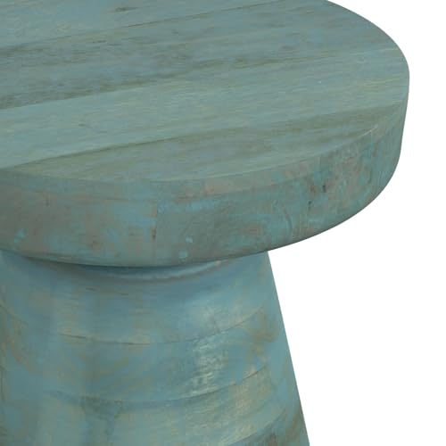 Robbie 16" Wide Solid Wood Round End Table in Teal Wash