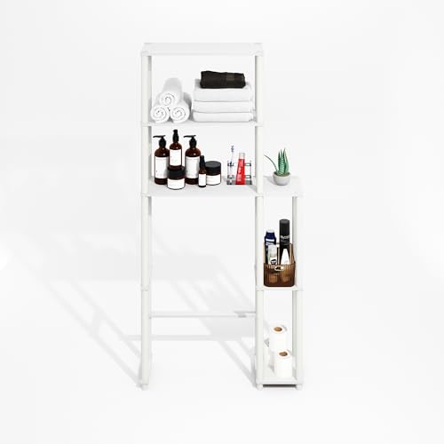 Turn-N-Tube Over The Toilet Storage, 5-Shelf Over The Toilet Organizer, Freestanding Space Saver Bathroom Shelf, for Bathroom Organizers and Storage, Plain White