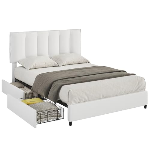 Queen Size Bed Frame with 4 Storage Drawers