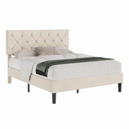 Full Size Bed Frame with Diamond Tufted Headboard