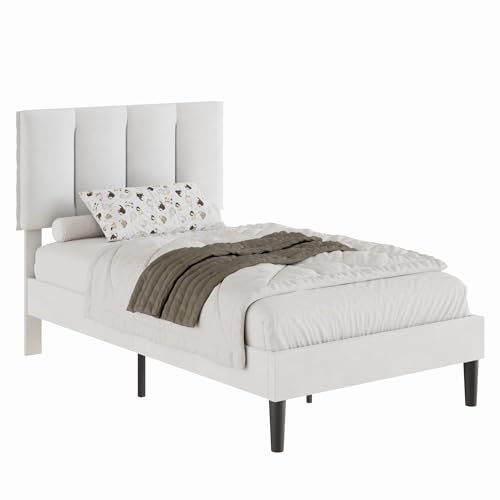 Twin Size Bed Frame with Upholstered Headboard