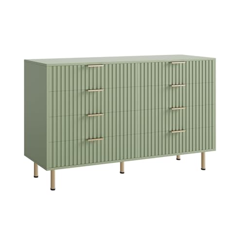 55" Fluted Green 8 Drawer Dresser for Bedroom with Deep Drawers