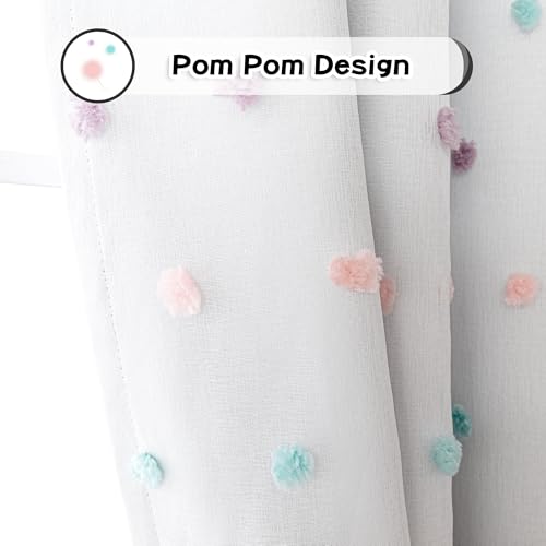 100% Blackout Curtains for Living Room 108 Inch Long Total Light Blocking Curtains for Sliding Glass Door Privacy Protect Grommet 2 Layered Drapes Rainbow Pom Pom Sheer 50 Wide (2 Count)