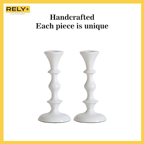 White Metal Taper Candle Holders Set of 2