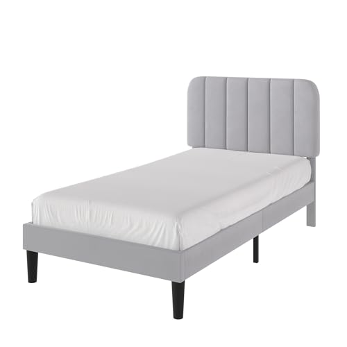 Twin Size Bed Frame with Upholstered Headboard