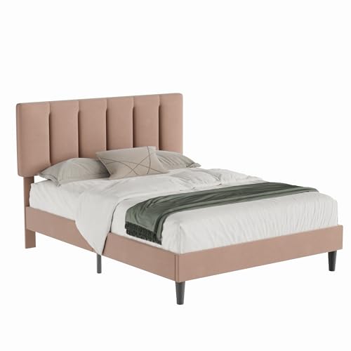 Queen Size Bed Frame with Upholstered Headboard