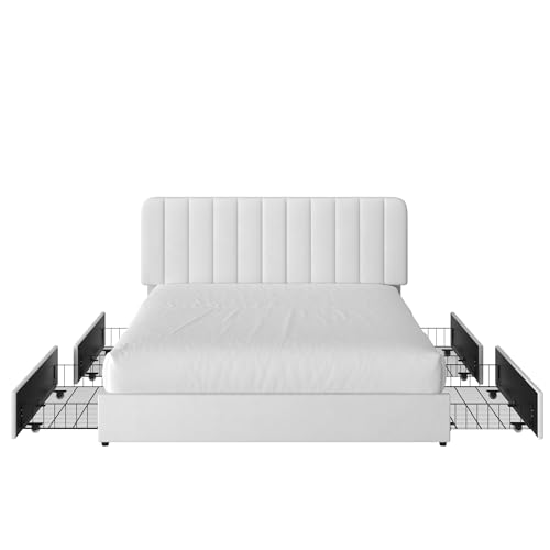 Full Size Upholstered Bed Frame with 4 Drawers and Headboard
