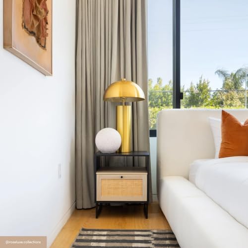 Mina Rattan Wood End Side Accent Table Nightstand with Storage (2 Count)