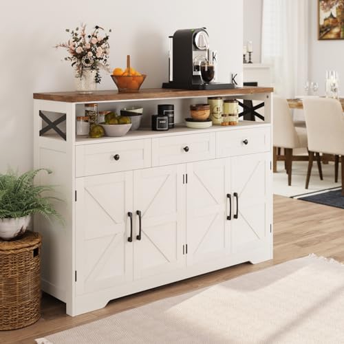 Farmhouse Buffet Cabinet with Drawers & Open Shelf
