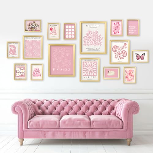 16 PCS Pink Wall Art Decor (16 Count)