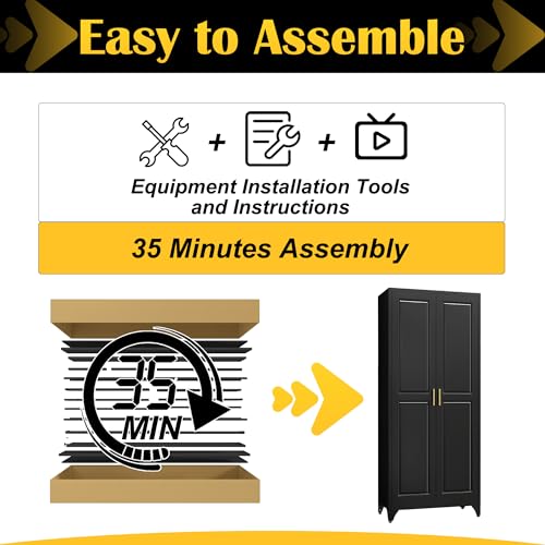 75”Metal Pantry Storage Cabinet with Doors & 5 Adjustable Shelves