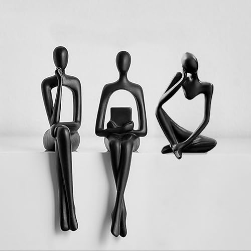 Abstract Black Reading Thinker Statue for Book Shelf Office (3 Count)