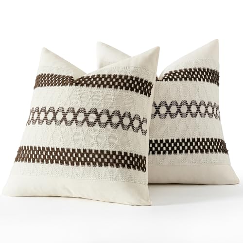 Set of 2 Dark Brown Boho Decorative Pillow Covers 20x20 Inch (2 Count)