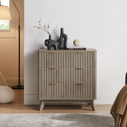 32" Large Fluted Nightstand with 3 Drawers