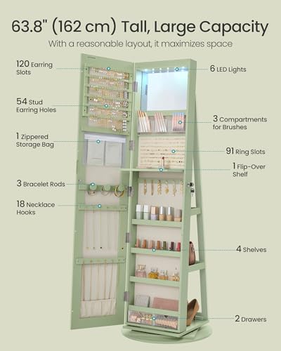 6 LEDs Mirror Jewelry Cabinet Organizer