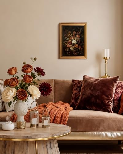 Gold Framed Moody Dark Floral Wall Art