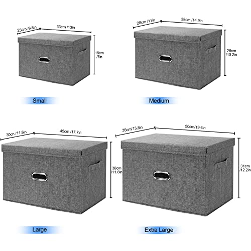 Large Linen Fabric Foldable Storage Bins with Removable Lid and Handles (2 Count)