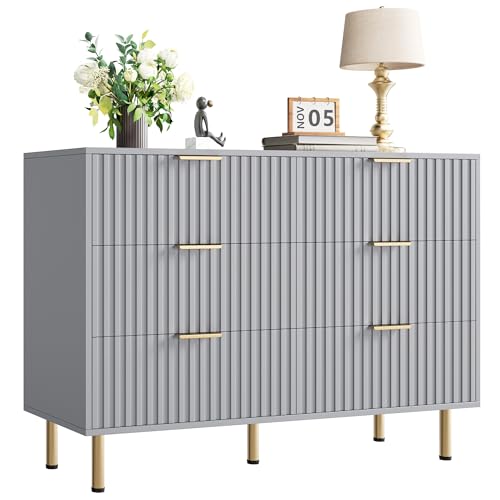 47.2" Fluted Grey 6 Drawer Dresser for Bedroom with Deep Drawers