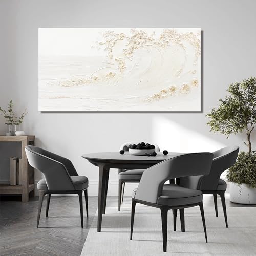 White Wall Art Decor Canvas Art Wall Decor Large Modern Wall Art Silent Waves With Gold Wall Painting Decorations Artwork Wall Art Prints For Room Living Room Bedroom Office 29x58 Inch