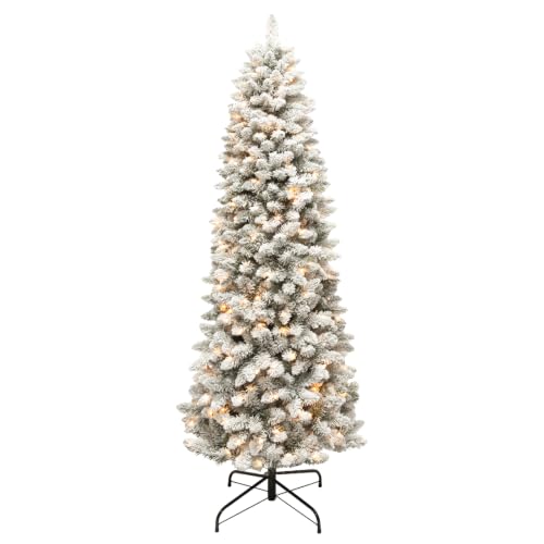 7.5ft Prelit Slim Flocked Christmas Tree with 240 Multicolor LEDs