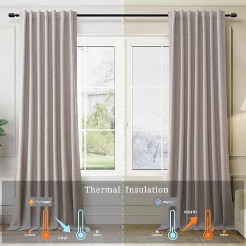 100% Blackout Linen Curtains for Bedroom 108 inches Long