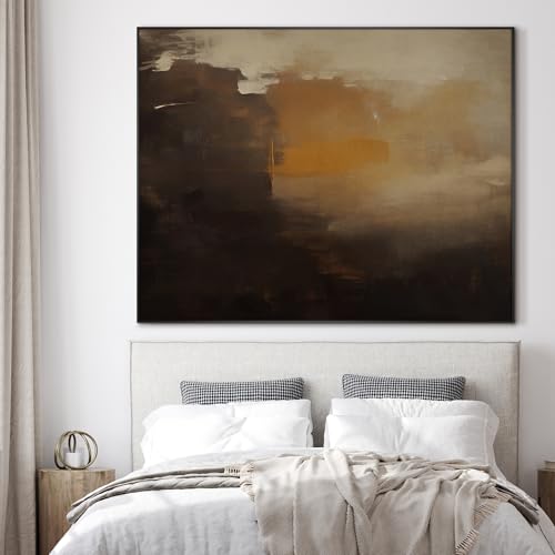 36"x46" Extra Large Framed Wall Art Abstract Dark Horizon Moody Landscape Illustration for Home Living Room Bedroom Decor