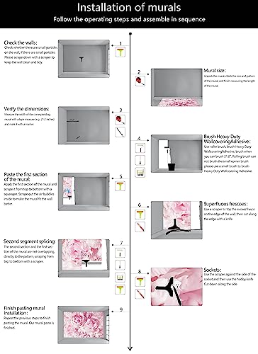 Pink Floral Wallpaper Large Peony Flower Wall Mural for Girls Room