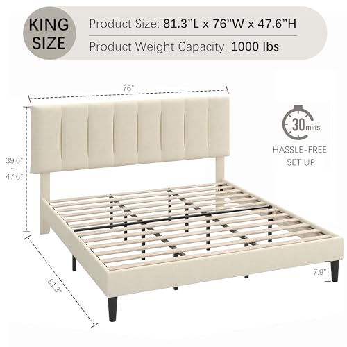 King Size Bed Frame with Upholstered Headboard