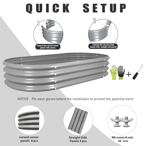 2 Pack 4x2x1ft Galvanized Raised Garden Bed Kit Oval Metal Ground Planter Box Outdoor Bottomless Planter Raised Beds for Vegetables Flowers Herbs Fruits
